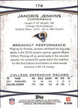 2012 Bowman - Gold #178 Janoris Jenkins Back