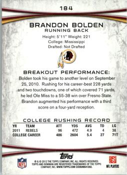 2012 Bowman - Gold #184 Brandon Bolden Back