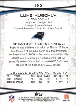 2012 Bowman - Gold #190 Luke Kuechly Back