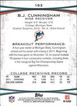 2012 Bowman - Gold #193 B.J. Cunningham Back