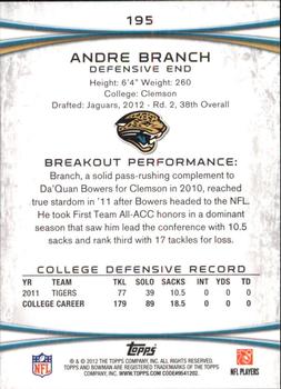 2012 Bowman - Gold #195 Andre Branch Back