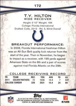 2012 Bowman - Green #172 T.Y. Hilton Back