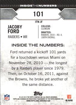 2012 Bowman - Inside the Numbers #ITN-JF Jacoby Ford Back