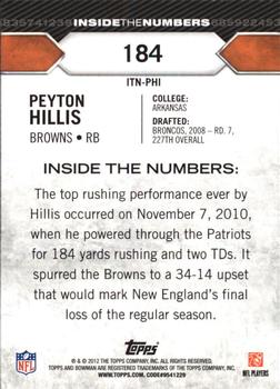2012 Bowman - Inside the Numbers #ITN-PHI Peyton Hillis Back
