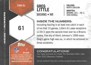 2012 Bowman - Inside the Numbers Relics #ITNR-GL Greg Little Back