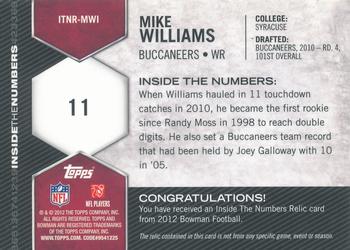 2012 Bowman - Inside the Numbers Relics #ITNR-MWI Mike Williams Back