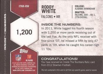 2012 Bowman - Inside the Numbers Relics #ITNR-RW Roddy White Back