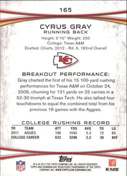 2012 Bowman - Purple #165 Cyrus Gray Back