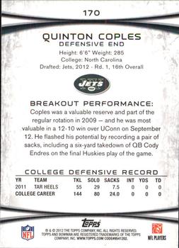 2012 Bowman - Purple #170 Quinton Coples Back