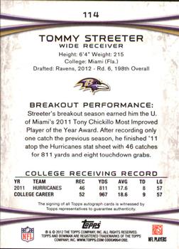 2012 Bowman - Rookie Autographs #114 Tommy Streeter Back