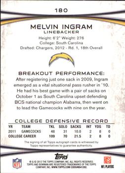 2012 Bowman - Rookie Autographs #180 Melvin Ingram Back