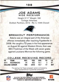 2012 Bowman - Rookie Autographs #198 Joe Adams Back