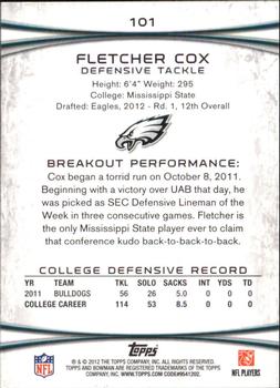 2012 Bowman - Silver #101 Fletcher Cox Back