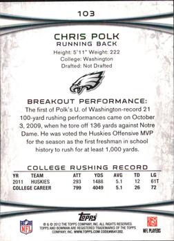 2012 Bowman - Silver #103 Chris Polk Back