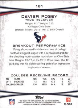 2012 Bowman - Silver #181 DeVier Posey Back