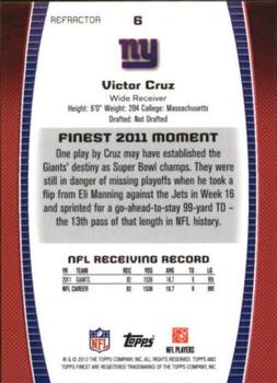 2012 Finest - Blue Refractors #6 Victor Cruz Back