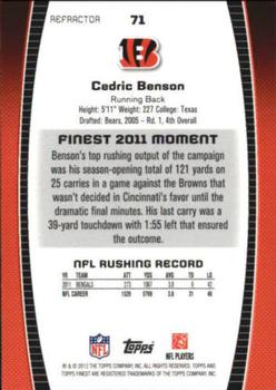 2012 Finest - Blue Refractors #71 Cedric Benson Back