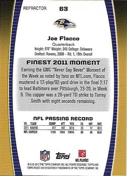 2012 Finest - Gold Refractors #63 Joe Flacco Back