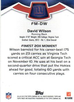 2012 Finest - Moments #FM-DW David Wilson Back