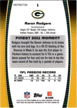 2012 Finest - Prism Refractors #1 Aaron Rodgers Back