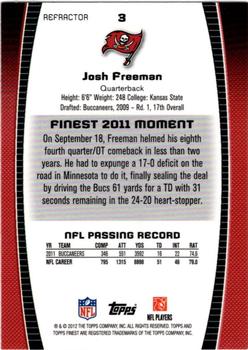 2012 Finest - Prism Refractors #3 Josh Freeman Back