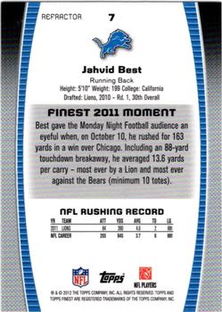 2012 Finest - Prism Refractors #7 Jahvid Best Back