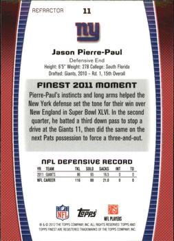 2012 Finest - Prism Refractors #11 Jason Pierre-Paul Back