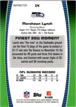 2012 Finest - Prism Refractors #14 Marshawn Lynch Back