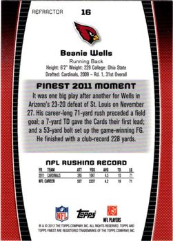 2012 Finest - Prism Refractors #16 Beanie Wells Back