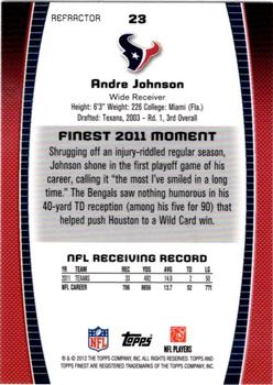 2012 Finest - Prism Refractors #23 Andre Johnson Back