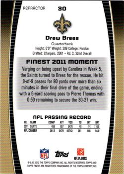 2012 Finest - Prism Refractors #30 Drew Brees Back
