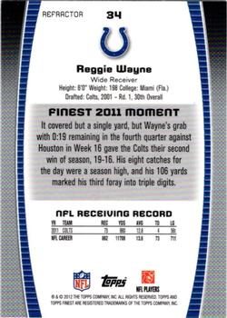 2012 Finest - Prism Refractors #34 Reggie Wayne Back