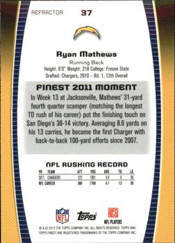 2012 Finest - Prism Refractors #37 Ryan Mathews Back