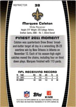 2012 Finest - Prism Refractors #38 Marques Colston Back
