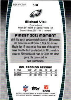 2012 Finest - Prism Refractors #40 Michael Vick Back