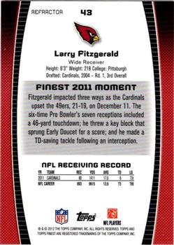 2012 Finest - Prism Refractors #43 Larry Fitzgerald Back