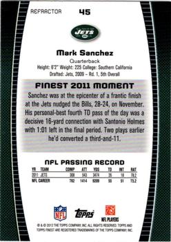 2012 Finest - Prism Refractors #45 Mark Sanchez Back