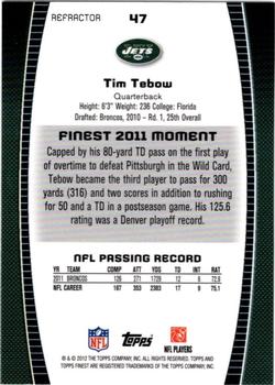 2012 Finest - Prism Refractors #47 Tim Tebow Back