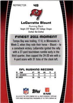 2012 Finest - Prism Refractors #49 LeGarrette Blount Back