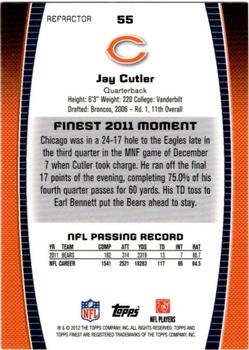 2012 Finest - Prism Refractors #55 Jay Cutler Back