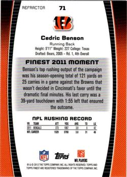 2012 Finest - Prism Refractors #71 Cedric Benson Back