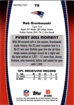 2012 Finest - Prism Refractors #73 Rob Gronkowski Back