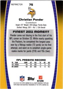 2012 Finest - Prism Refractors #75 Christian Ponder Back