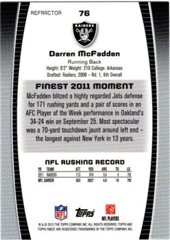 2012 Finest - Prism Refractors #76 Darren McFadden Back
