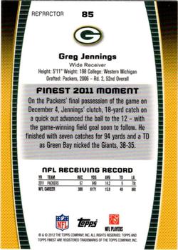 2012 Finest - Prism Refractors #85 Greg Jennings Back