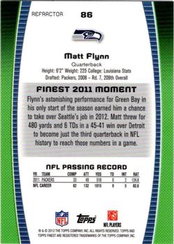 2012 Finest - Prism Refractors #86 Matt Flynn Back
