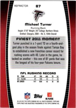 2012 Finest - Prism Refractors #87 Michael Turner Back