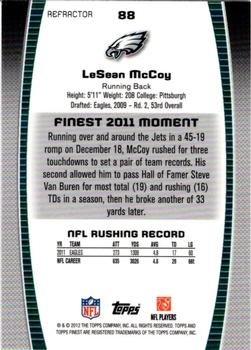 2012 Finest - Prism Refractors #88 LeSean McCoy Back