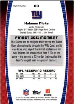 2012 Finest - Prism Refractors #89 Hakeem Nicks Back