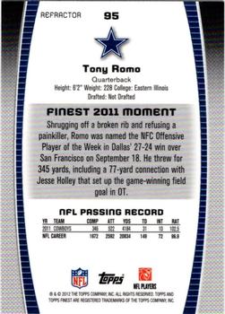 2012 Finest - Prism Refractors #95 Tony Romo Back